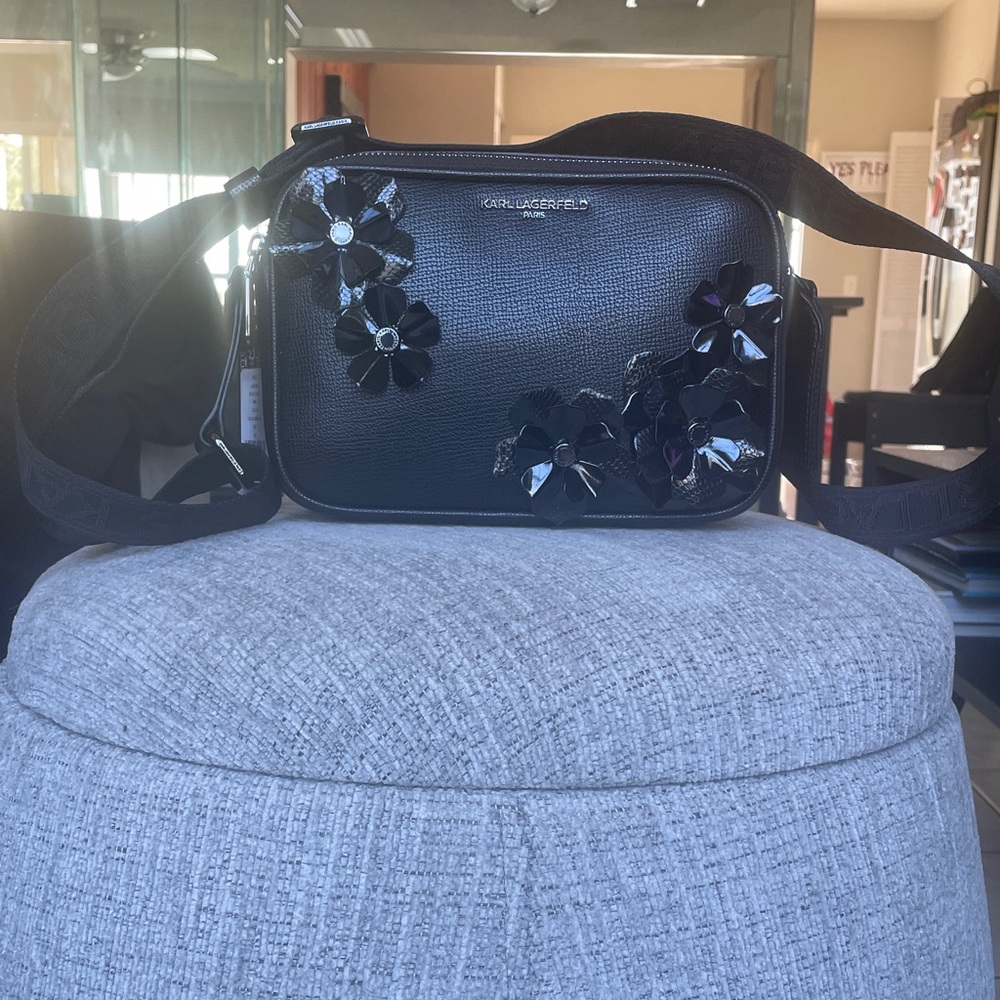 Karl Lagerfeld Black Crossbody Bag with Floral Accents